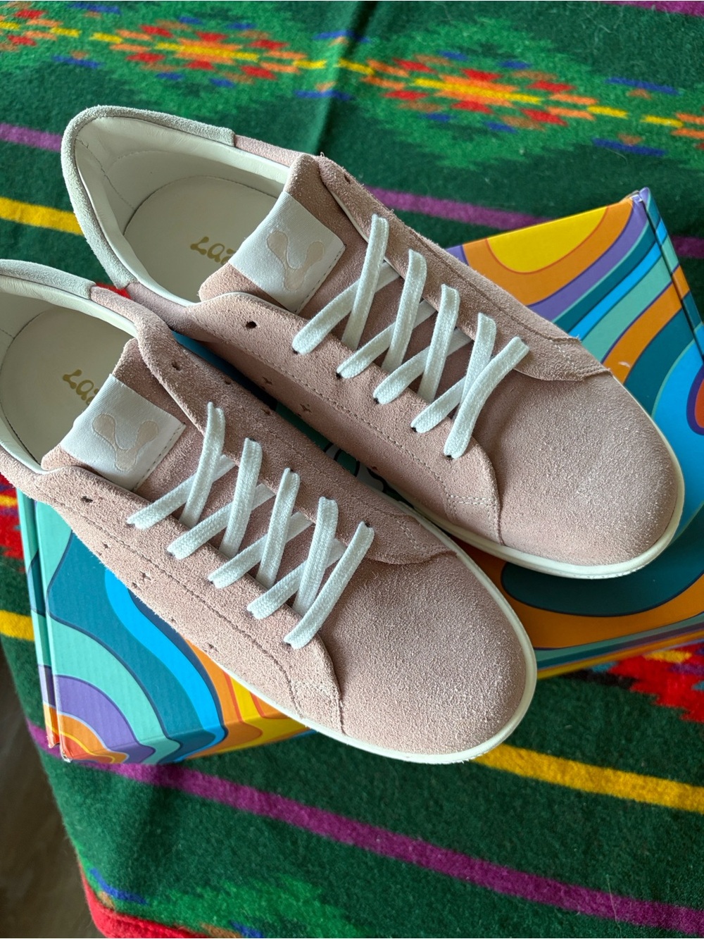Suede Low-Top Lace-Up Sneakers in Blush Pink